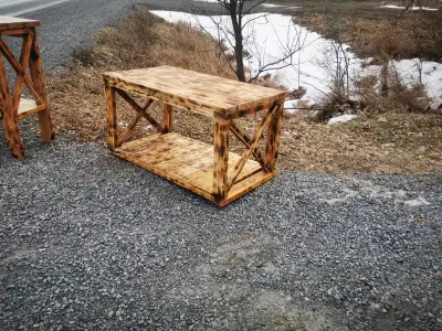 Farmhouse style wooden coffee table, View more