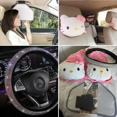 2 Hello Kitty Car Headrest Pillows x2 , Rhinestone Wheel Cover , View more