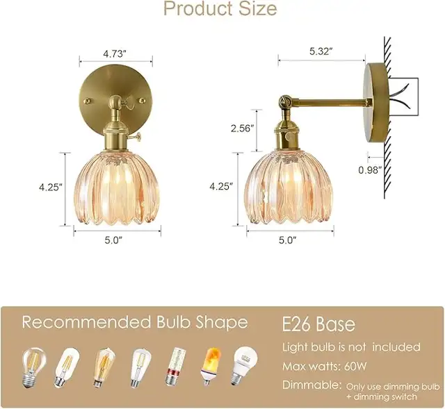 Vintage Wall Sconces with Amber Tulip Glass Lampshade in Indoor Lighting & Fans in City of Toronto - Image 6