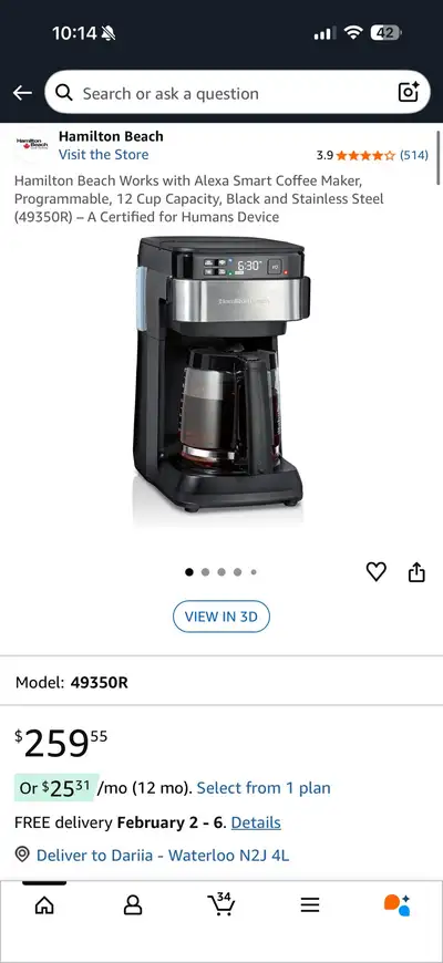 Hamilton Beach Smart Coffee Maker — 12 Cup — Open Box, View more