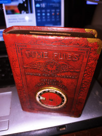 ANTIQUE 1920s  TIME FLIES  COIN  BANK