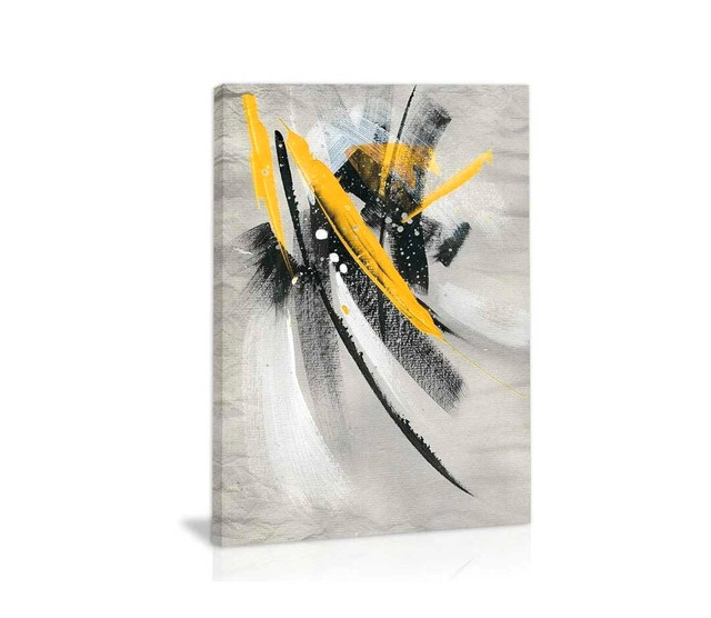 24"x36" Black White Yellow Modern Abstract Canvas Wall Art in Arts & Collectibles in City of Toronto