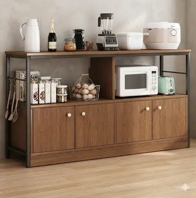 Kitchen Storage Rack Wood and Metal Shelves and Cabinets , View more