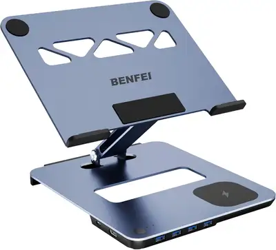 Laptop Stand with USB-C 6-in-1 Dock, 15W Wireless Charger, HDMI, View more