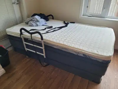 Single Mattress, boxspring, topper and sheets for sale., View more