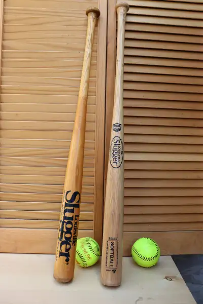 2 Louisville Slugger Wood Softball Bats + 2 Softballs – Made in, View more