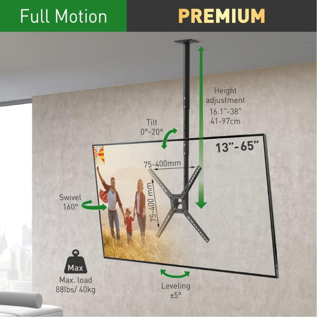 TV Ceiling Mount,29-65 inch Full Motion - 3 Movement Flat/Curved dans Accessoires pour télé et vidéo  à Ouest de l’Île