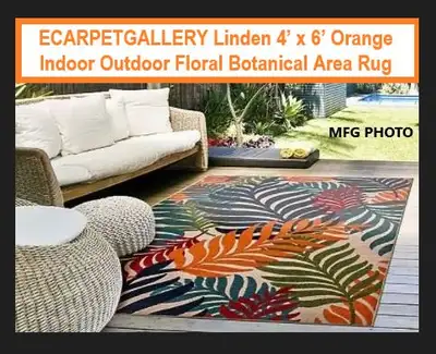 (NEW) Linden 4x6’ Orange IndoorOutdoor Floral Botanical Area Rug, View more