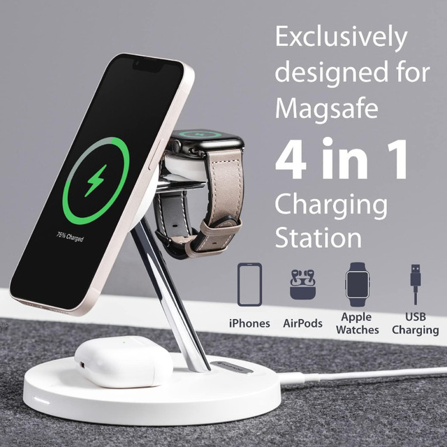 PowerStation 4-in-1 Magnetic Wireless Charging Stand - White in Cell Phone Accessories in Oshawa / Durham Region