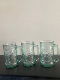 3 VTG Coca-Cola Glass Stein Mugs with Handle, and iconic Logo