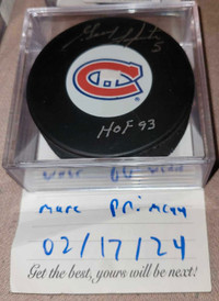 Guy Lapointe signed pucks COA HOF Canadiens / Rondelles signées