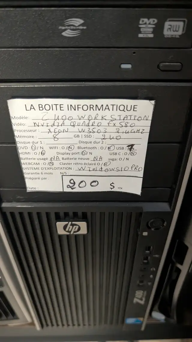 HP Z400 Workstation Quadro FX580 Intel Xeon W3503 8Go SSD 240Go in Desktop Computers in Longueuil / South Shore - Image 5