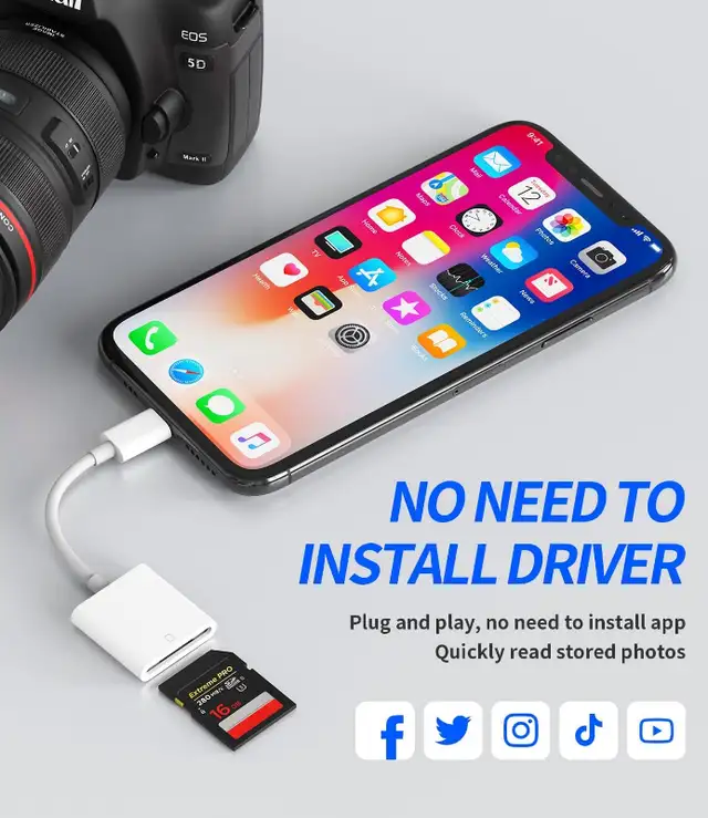 SD Card Reader for iPhone Camera Memory Lightning Adapter Access in General Electronics in Ottawa - Image 2