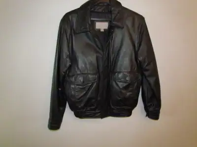 Mens Black Leather Bomber Jacket, View more