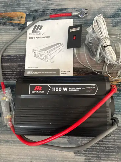 I'm selling a used MotoMaster Eliminator 1100W Power Inverter that converts 12V DC power into 110V A...