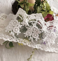 3.15" x 1 yd Lace Trim Embroidered Off-White Floral Mesh