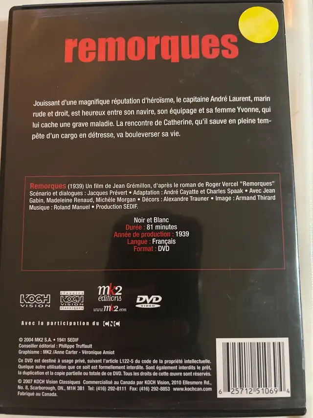 remorques - 1941 - DVD français 15$. in CDs, DVDs & Blu-ray in Lévis - Image 3