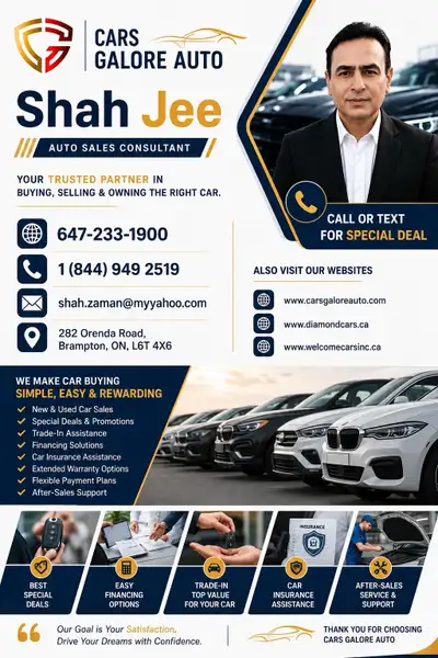 Car for Sale Dealer shop, Loan Guarantee in GTA, Brampton, Deal, View more