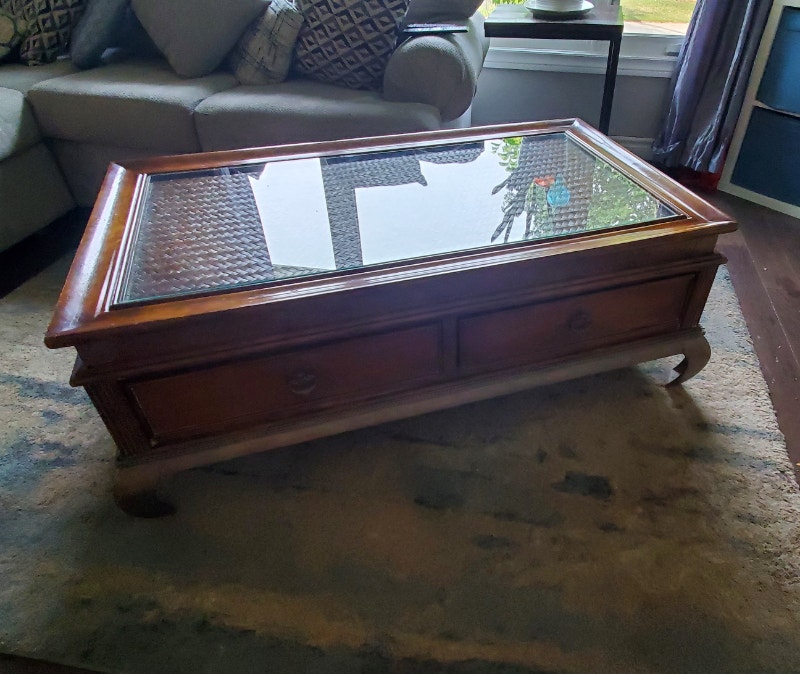 Rattan and Glass topped Coffee Table with two drawers Coffee Tables