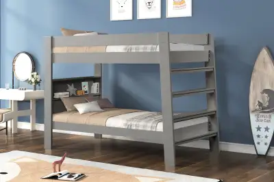 Solid wood twin over twin bunk bed. , View more