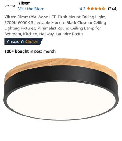 Yiisem Dimmable Wood LED Flush Mount Ceiling Light, View more