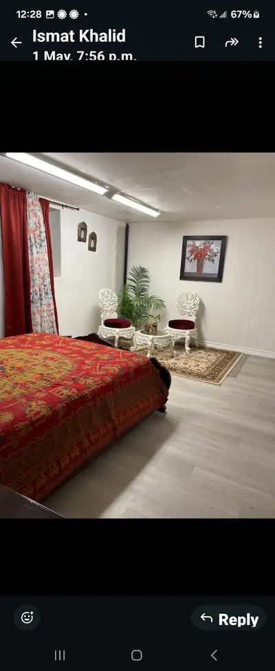 Furnished basement available for rent from 15th August.