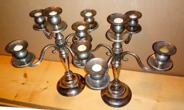 Empire style Pair Five-branch Candle Holders, Silvered in Home Décor & Accents in City of Montréal - Image 3