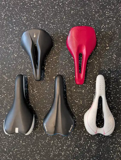 Various road bike saddles, View more