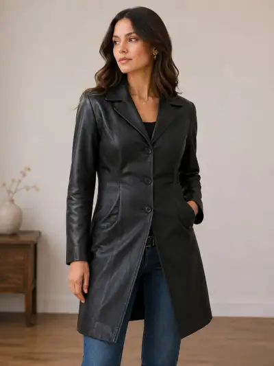 Women’s Longline Leather Jacket, View more