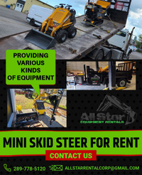 Mini skid steer , mini excavator, power whee barrow rentals