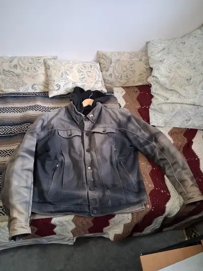 Harley 3 in 1 canvas jacket with removable hoodie. Reflective piping. Vented. Elbow and shoulder arm...