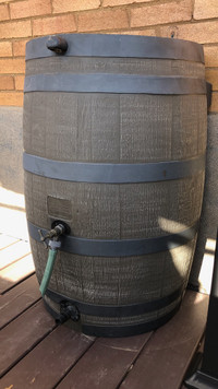 Polyethylene 50 Gallon Flat Back Dual Brass Spigot Rain Barrel -