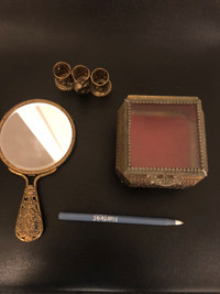Antique Vanity set, jewelry box- mirror & lipstick holder