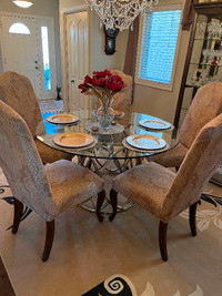 Glass Dining Table with Custom Upholstered Chairs!!!!