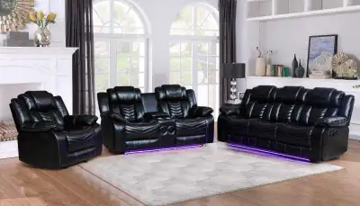 Power Reclining Air Leather Sofa Set with LED Lighting, View more