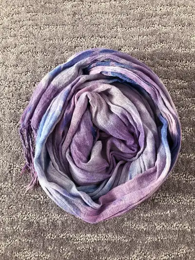 Tie-dye crinkle scarf/wrap purple/blue with fringe, View more