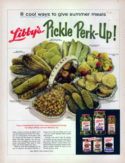 1955 full-page magazine ad for Libby’s Pickles, View more