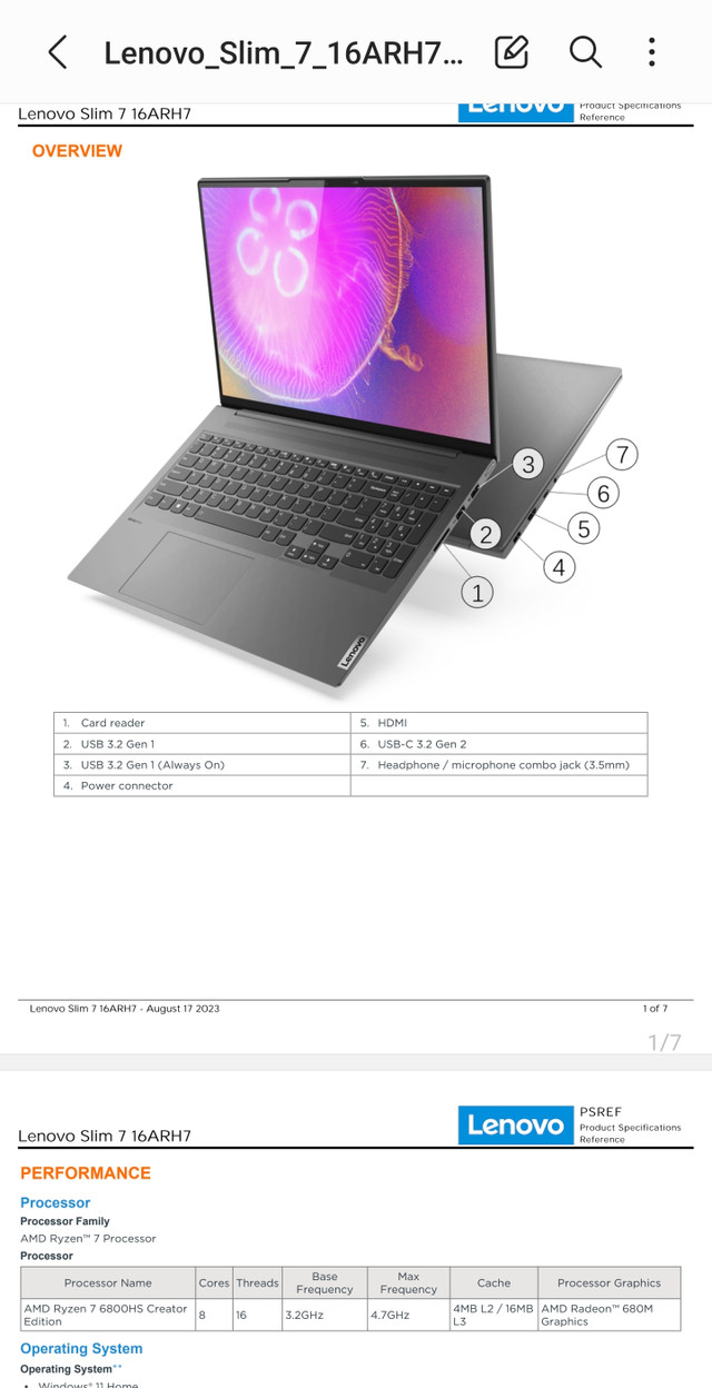 Lenovo Slim 7 in Laptops in Mississauga / Peel Region