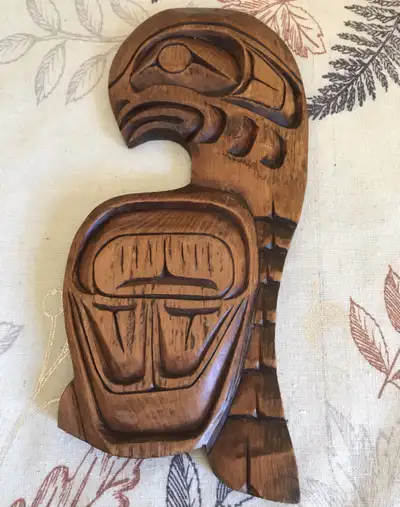 Indigenous Art Alex Willie Hand Carved Kwakiutl Eagle Wall Panel, View more