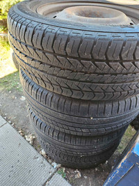 4 235 60 R17 Evertrek tires on 5x114. 3 bolt pattern steel rims