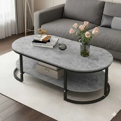 Brand new Modern Coffee Table Faux Marble Top,Oval Coffee Table,Wood Coffee Table with Open Storage,...