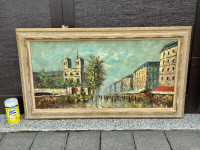 Vintage LARGE Cityscape Oil (Framed & Signed: Mary Botto)