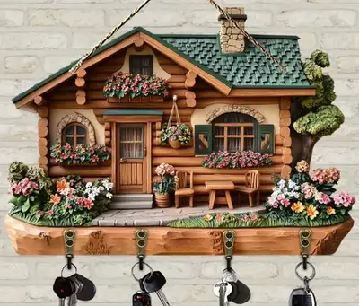 *NEW* 2-D FLAT WOODEN PANEL KEYCHAIN HOLDER - COTTAGE GARDEN, View more