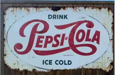 Original Pepsi-Cola 'Ice Cold' Metal Wall Sign, 59” x 35”, View more