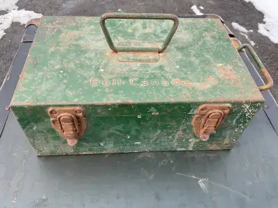 Bell Canada” Metal Box $75 In fair condition. No holes. Needs some TLC. Measures 7” X 11” Depth 4 1/...