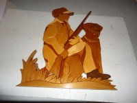 Original  Artisia Wood Art.  "Hunter and His Dog". Xmas Gift