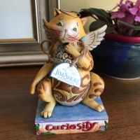 Jim Shore Curiosity Cat Angel with Repaired Wing