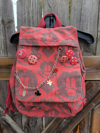 Disney Mickey Mouse Backpack, Red Black Hearts Charms Buttons Ba