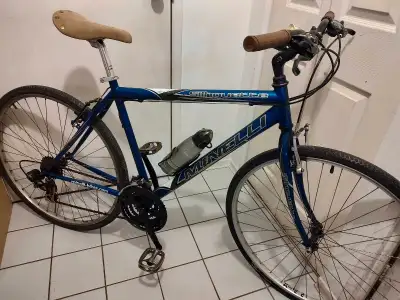 This bike has a 20" (50 cm) frame, that should fit a 5'5" - 6'0" person, quick release front wheel a...