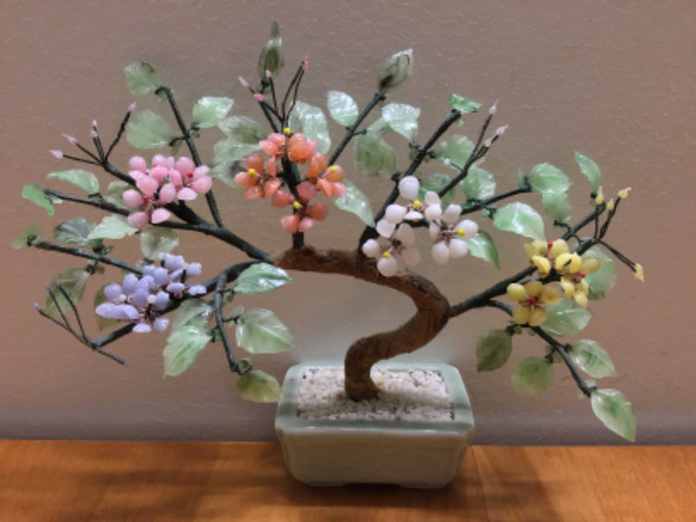 Vintage Chinese porcelain pot and glass bonsai tree flower 中国汝瓷 dans Art et objets de collection  à Ville de Montréal